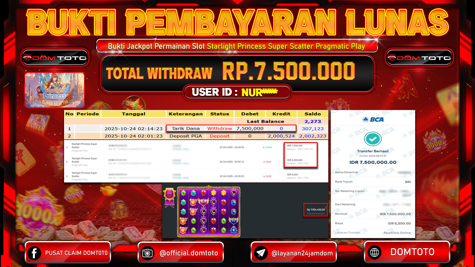 JACKPOT Slot Starlight Princess Super Scatter Pragmatic Play 24 OKTOBER 2025